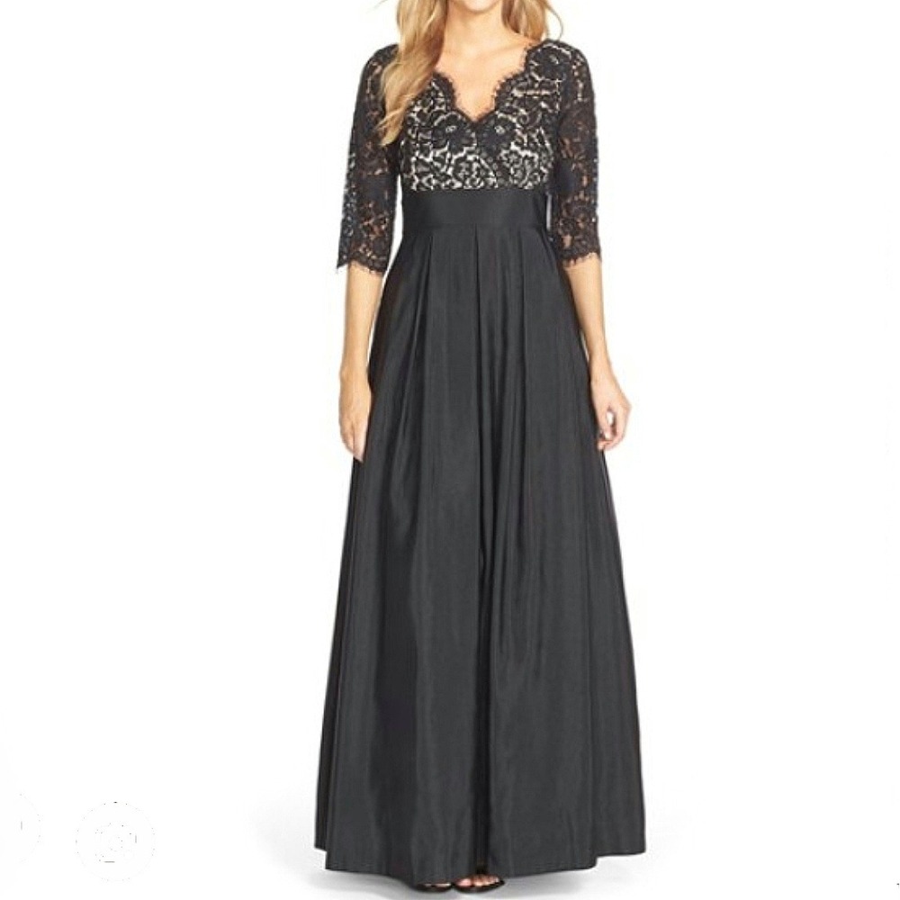 Eliza J Fallie A-Line Gown Lace Sz 14 Black Empire Waist Dress Maxi